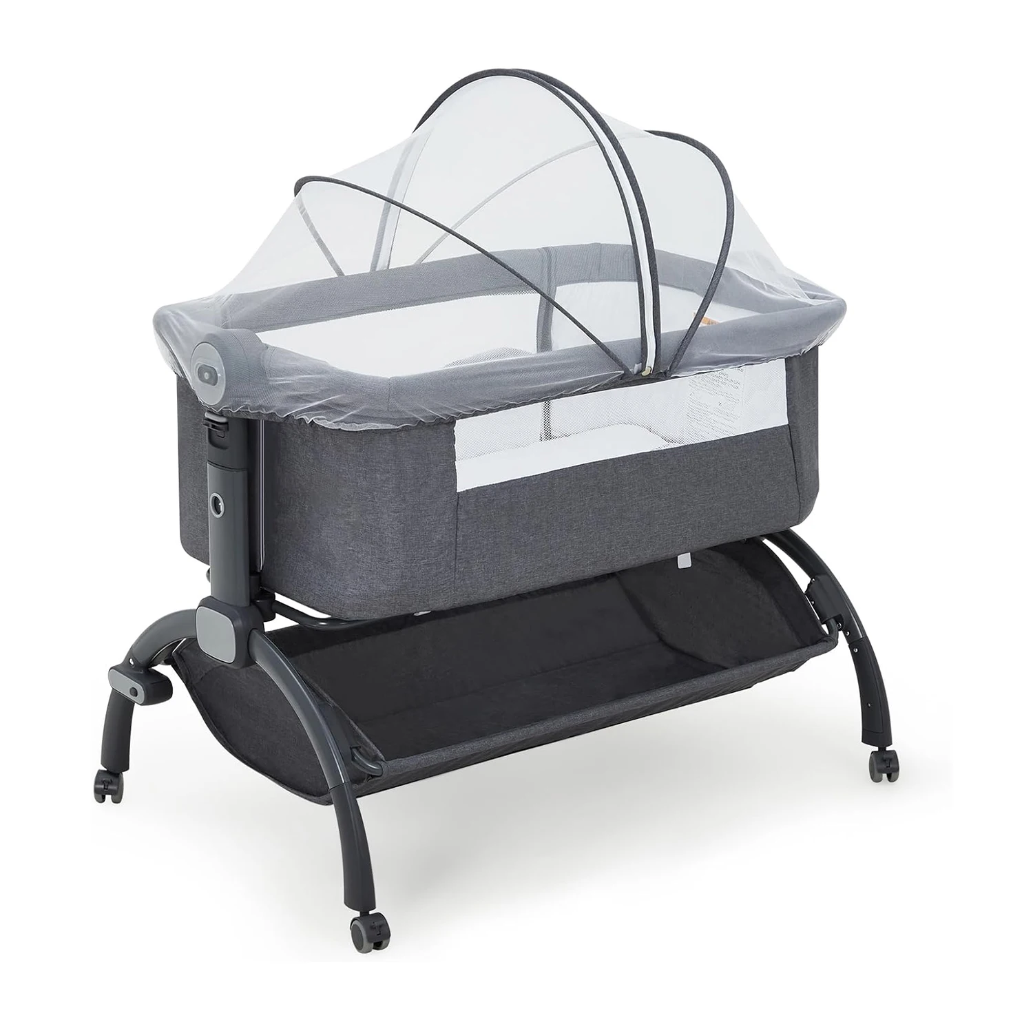Culla da Comodino 3 in 1 con Co-Sleeper per Neonati, Culla da Viaggio con Zanzariera Staccabile per Neonati