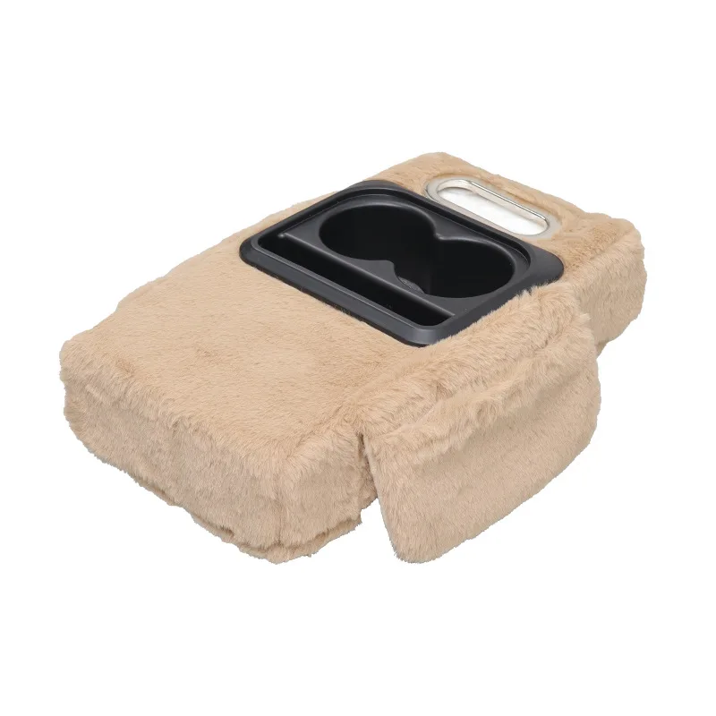 وسادة مسند ذراع لوحدة التحكم المركزية للسيارة من القطيفة مع حامل أكواب 4 في 1 شتاء دافئ مسند ذراع تلقائي يدعم اليد صندوق مناديل ارتفاع وسادة