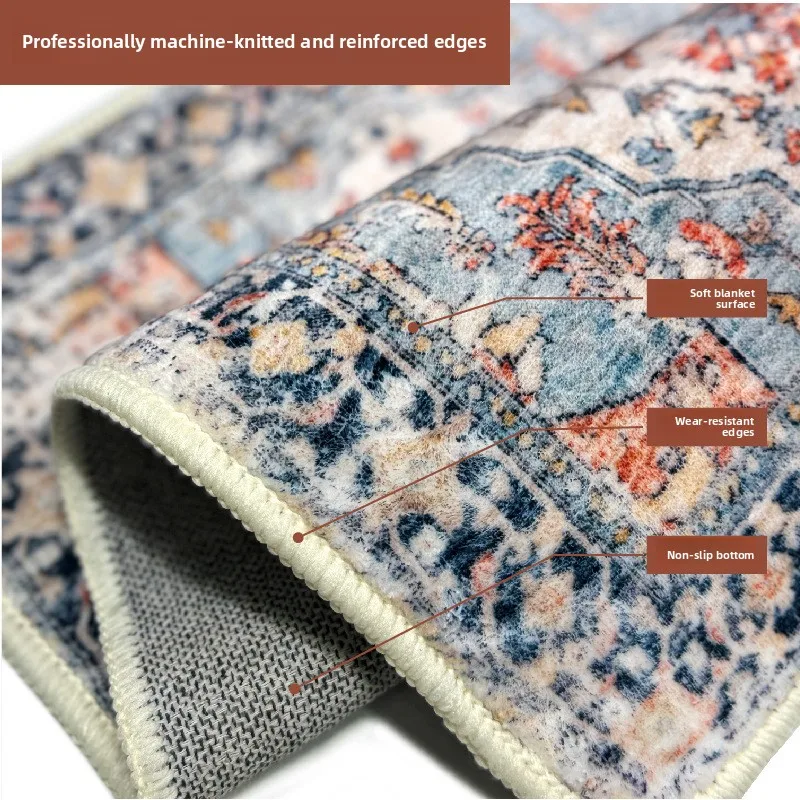 200x290cm Vintage Turkish Bohemian Large Living Room Rug Faux Wool Machine Washable Anti-Slip Easy Maintenance