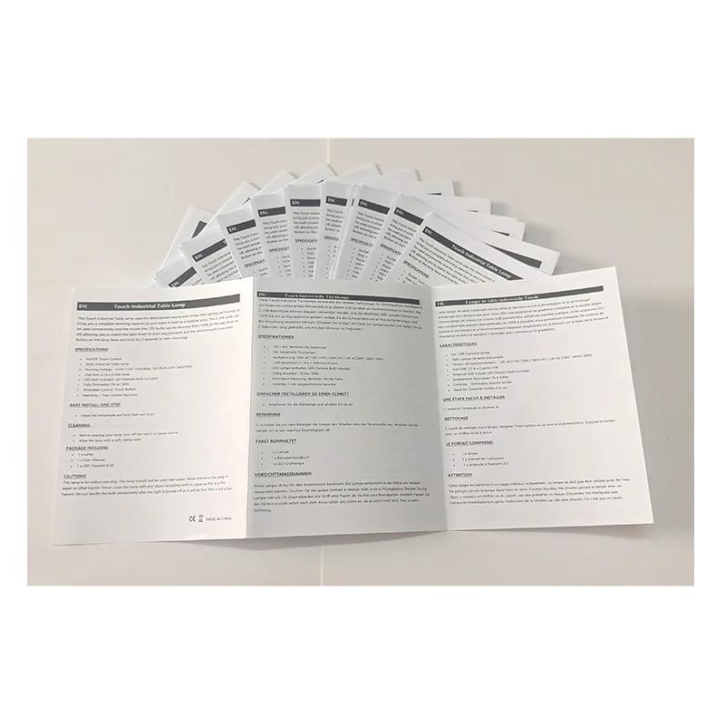 80gsm 270x120mm Instructions  For 3 Pages 2 Folded Custom Printing For Light Product