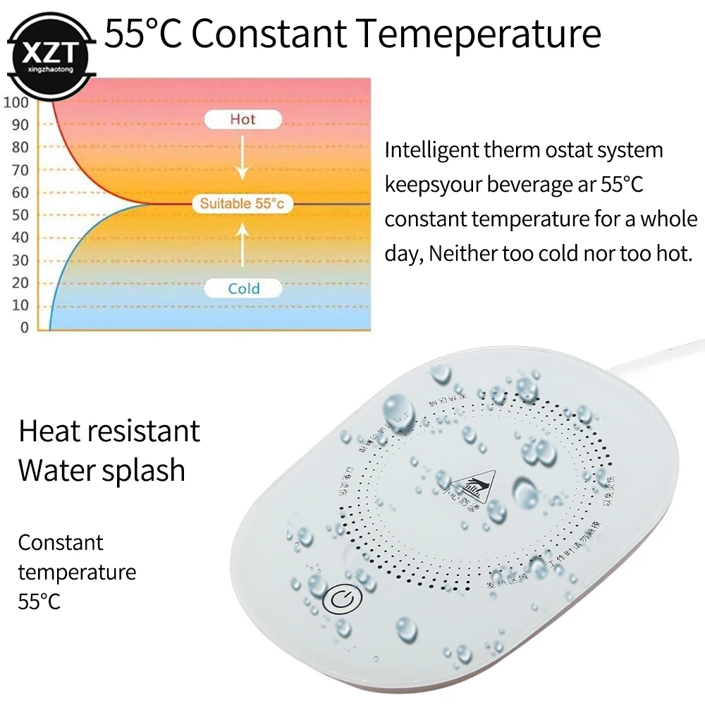 Heating Cup Thermostat Coaster USB/EU Plug for Home Office Daily Beverage Coffee Milk Cup Heating Mat