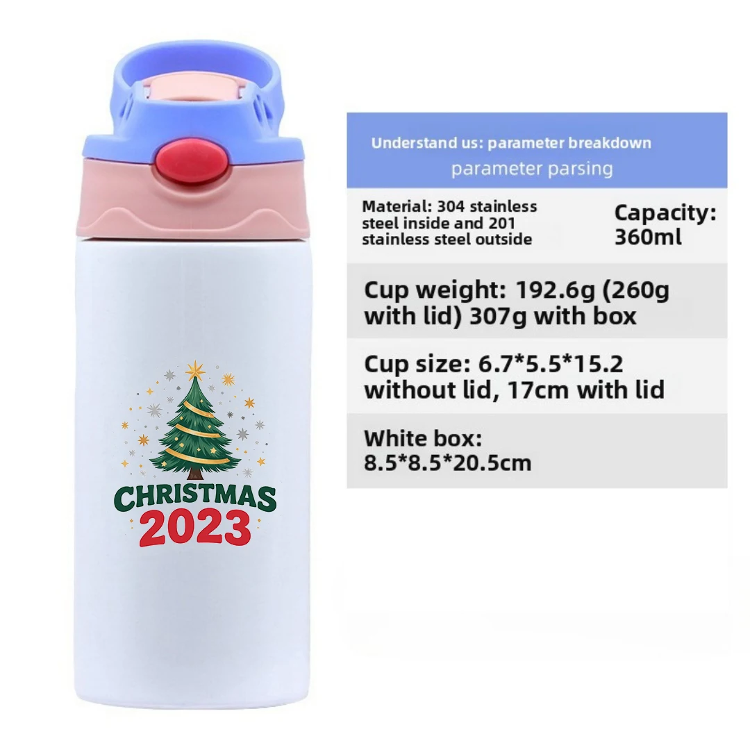 Tasse isolée en acier inoxydable 304 + tasse en paille d'arbre de noël de dessin animé, tasse Portable pour enfants, cadeau de noël et du nouvel an 2023