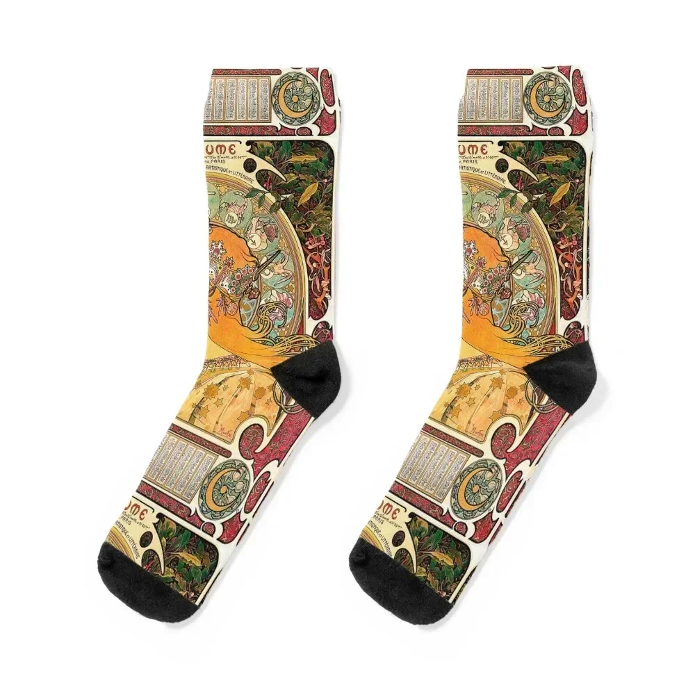 HD. Zodiac (Second version), by Alphonse Mucha (1896) HIGH DEFINITION Socks new in's golf Boy Socks Women's