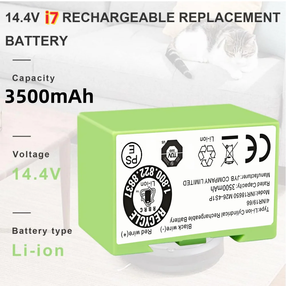 

14.4V 3500mAh Li-ion Battery for iRobot Roomba i7/i3/i4 Replacement Compatible J7/E5 Series Vacuum Cleane.