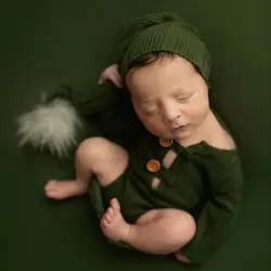 2 pcs/set - Newborn Photgraphy Outfit - Baby Beanie Hat Romper Sleephat Boy Girl Custom Pajamas Handmade