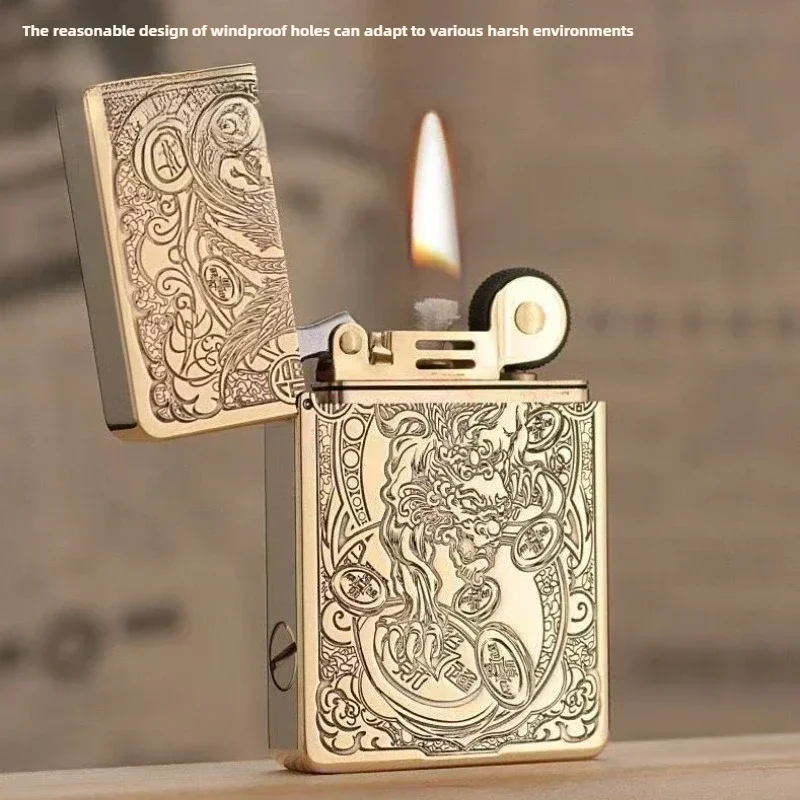 Zorro ZL8 Copper Ultra-thin Kerosene Lighter Constantine Pattern Personalized Engraving Grinding Wheel Lighter - Image 2