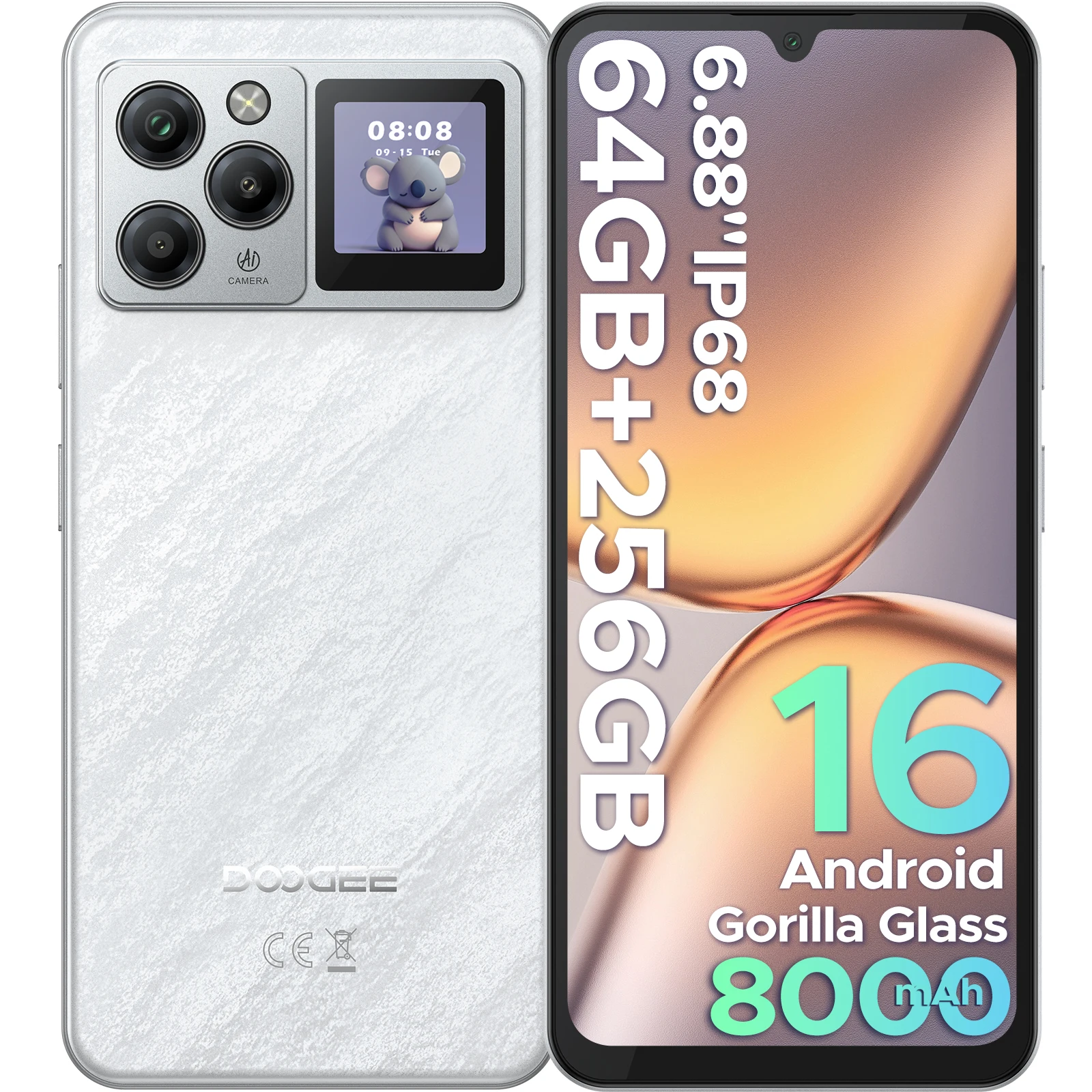 Doogee M30 Pro Smartphone 6,88" scherm 8000mAh batterij 1,3" achterdisplay 64Gb (8+56) 256Gb 64Mp camera Android 16 mobiele telefoon