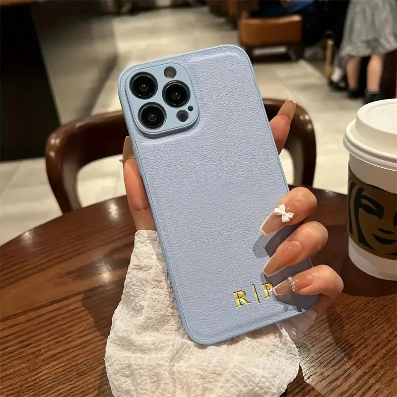 Personalised Customized Name Case For iPhone 16 15 14 13 12 11 Pro Max Initials Letters Leather DIY Cover Xs Max X XR