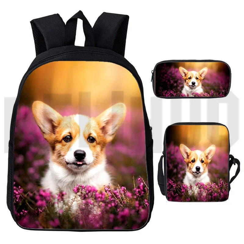 

3D Print Welsh Corgi Pembroke School Bags Pet Dog Backpack Kawaii Cartoon Book bag Women Cosmetic Bag Teenage Girls Pencil case