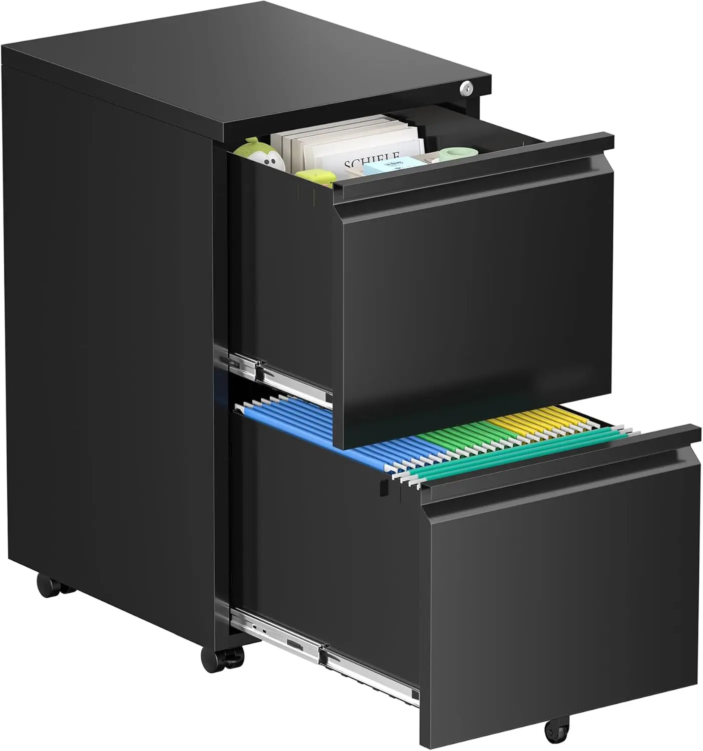

3 Drawer Metal File Cabinet with Lock and Wheels, Mobile Under Desk Filing Cabinet for A4 Legal Letter File