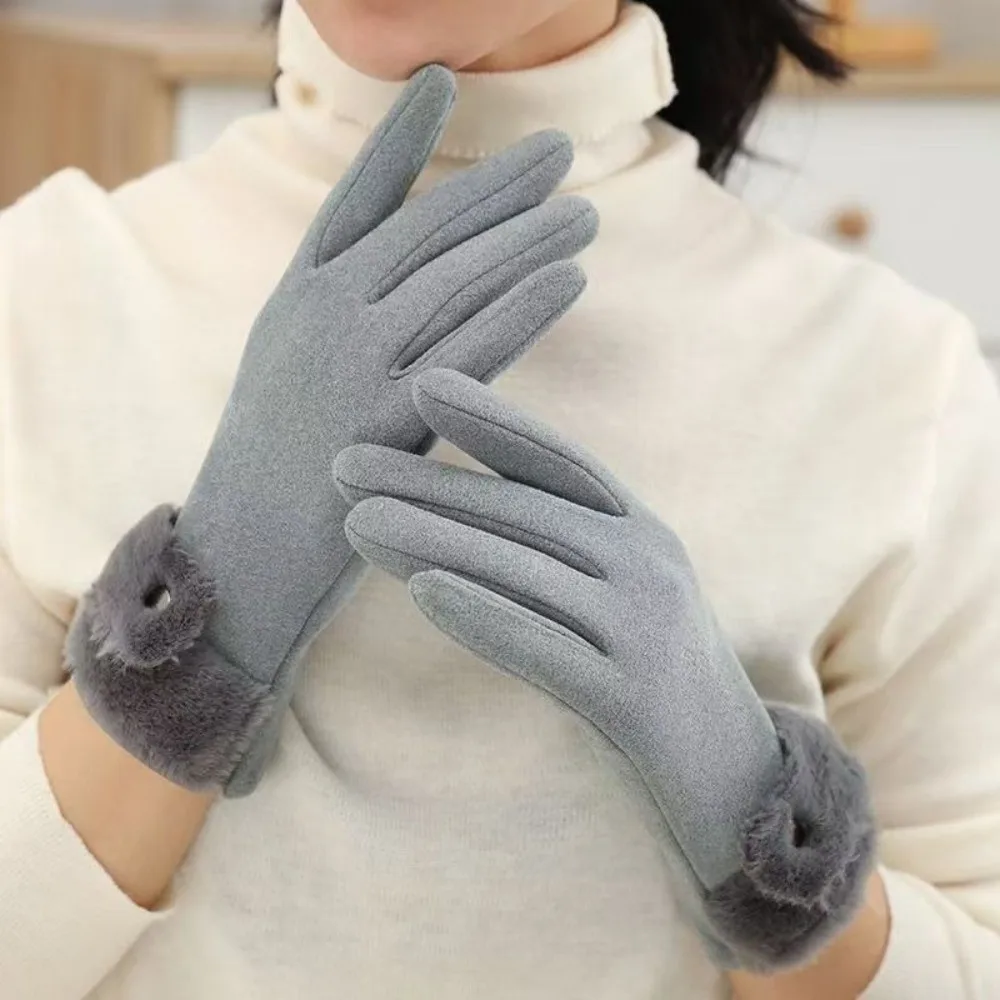 All-Match Velvet Plush Gloves Thick Windproof Winter Gloves Warm Touch Screen Women Mittens Girls