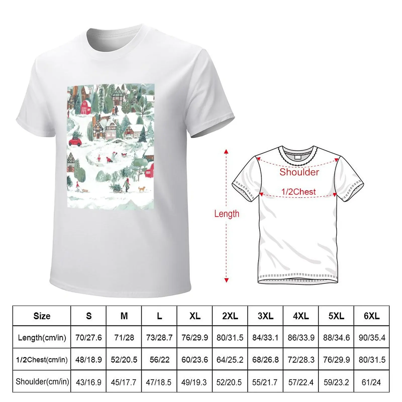 Snowy Christmas winter wonderland village by Katarina Roccella T-Shirt customs design your own funnys Men's t-shirt