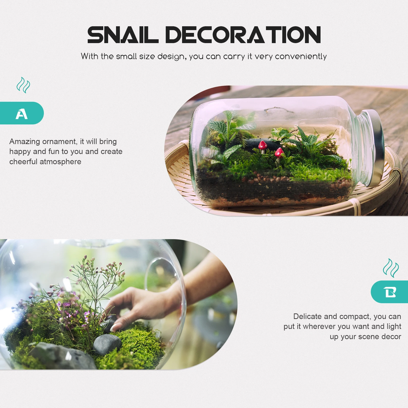 

20 pcs Moss Micro Landscape Ornament Garden Snail Shape Decor Premium Durable Mini Statue Creative Adorable Snail Fine