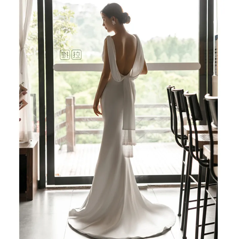 Customized 2025 Sexy Simple Women Wedding Dress Scoop Backless Mermaid Bridal Party Gowns Customized Boho Vestido De Novia