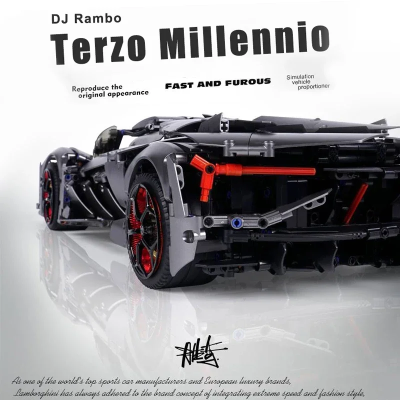 Technical 1:8 Lambo Terzo Millennio Black Sport Car Building Blocks DJ Rambo Assemble Bricks Toys For Adult Kids Christmas Gifts