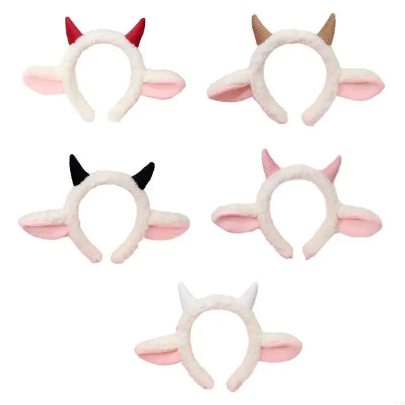 

N7YF Cartoon Plush Hairhoop Lovely Sheep Ear Hairband Novelty Cosplay Props Headdress Adult Kids Accessories