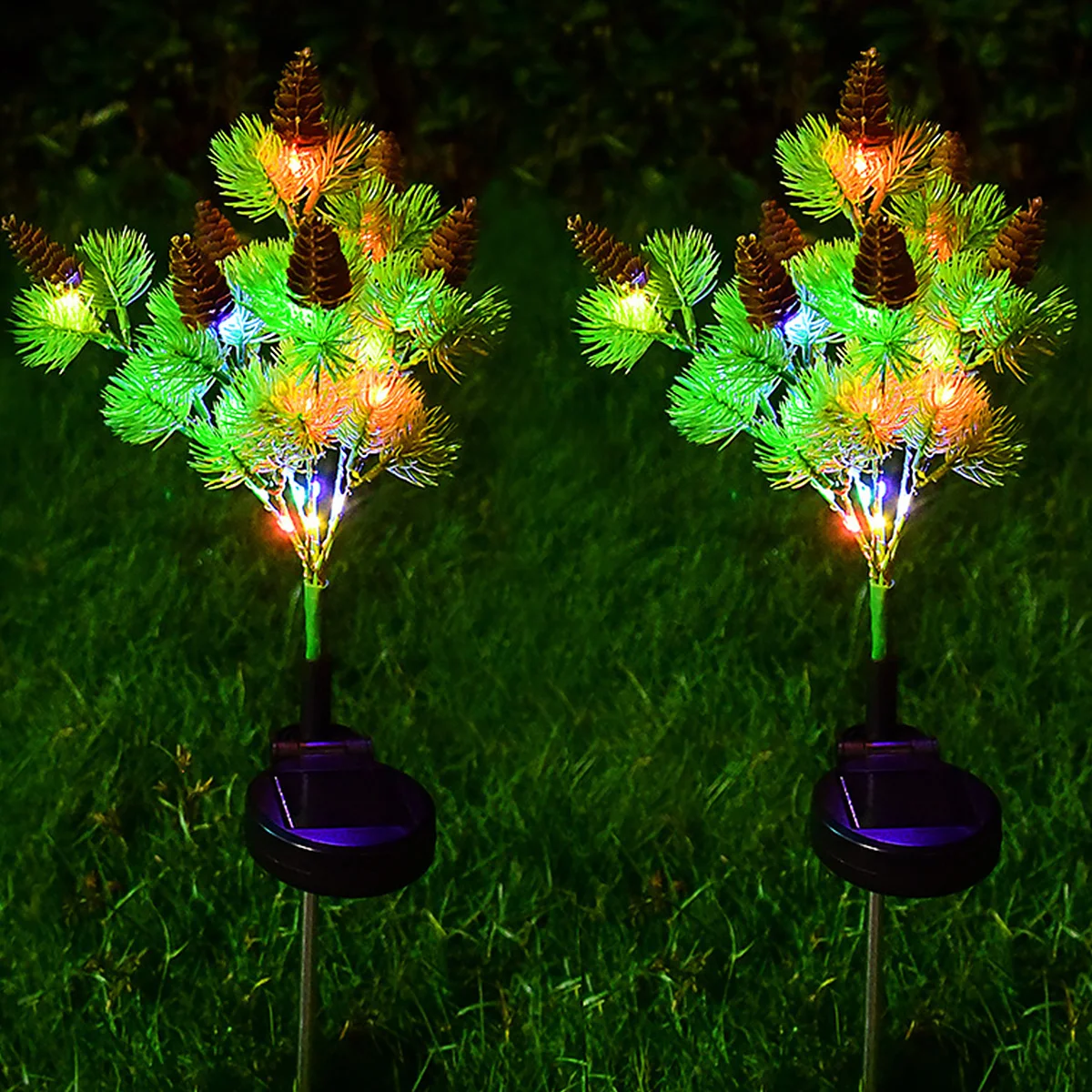 

2pcs Solar Pine Lights Garden Lights Waterproof Lawn Lamp Christmas Decor Outdoor Xmas Tree with Pine Cone Solar Lights For Yard