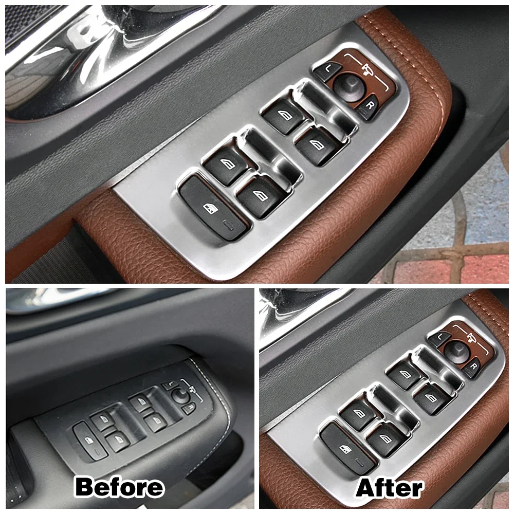 For Volvo XC60 LHD 2018-2025 V60 S60 Car Interior Sticker Door Armrest Window Lift Switch Button Panel Cover Trim Matter Silver