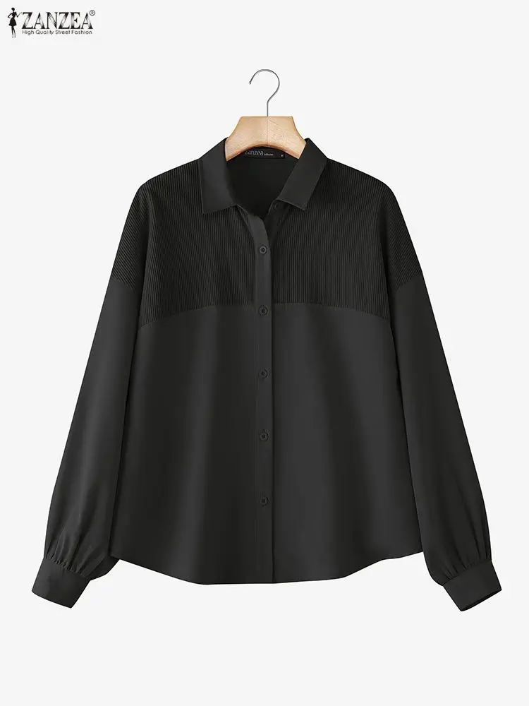 ZANZEA Women Lapel Neck Long Sleeve Blouse 2025 Autumn Spring Shirts Solid Button Blusas Female Work Tops Office Patchwork Shirt