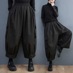 Spring Summer New Black Vintage High Elastic Waist Oversized Cargo Pants Women Loose Casual Pocket Fashion Ladies Trousers