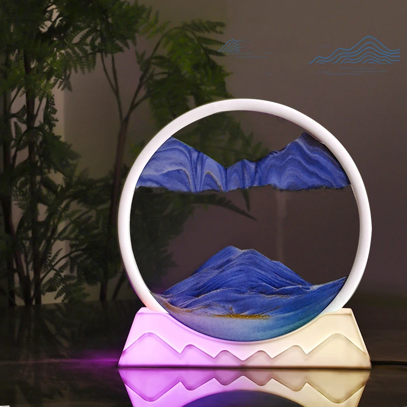 7inch/12inch 3D Quicksand Painting Night Light Art Hourglass Moving Sand Ornament Office Living Room Decoration USB Bedside Lamp