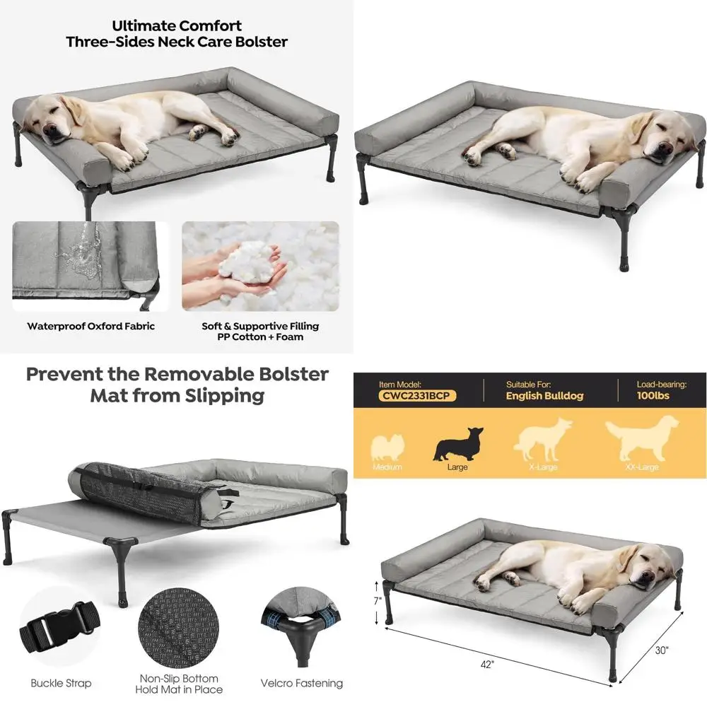 

Приподнятая кровать для собак с съемным водонепроницаемым бортиком и дышащей сеткой, для использования в помещении/на улице, серая, 42x30 дюймов, CWC2331B