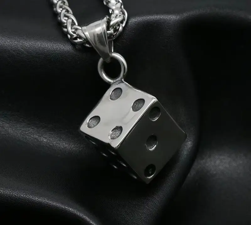 

Dice Necklace (x-11) Personality retro trend original dice pendant sweater chain titanium steel does not fade