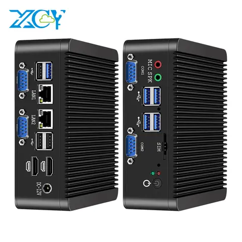 XCY Fanless Mini PC Intel Pentium J5005 DDR4 M.2 SSD RS232/485 2x LAN GPIO mPCIE 4G LTE 8x USB LVDS HDMI TPM 2.0 Windows 11