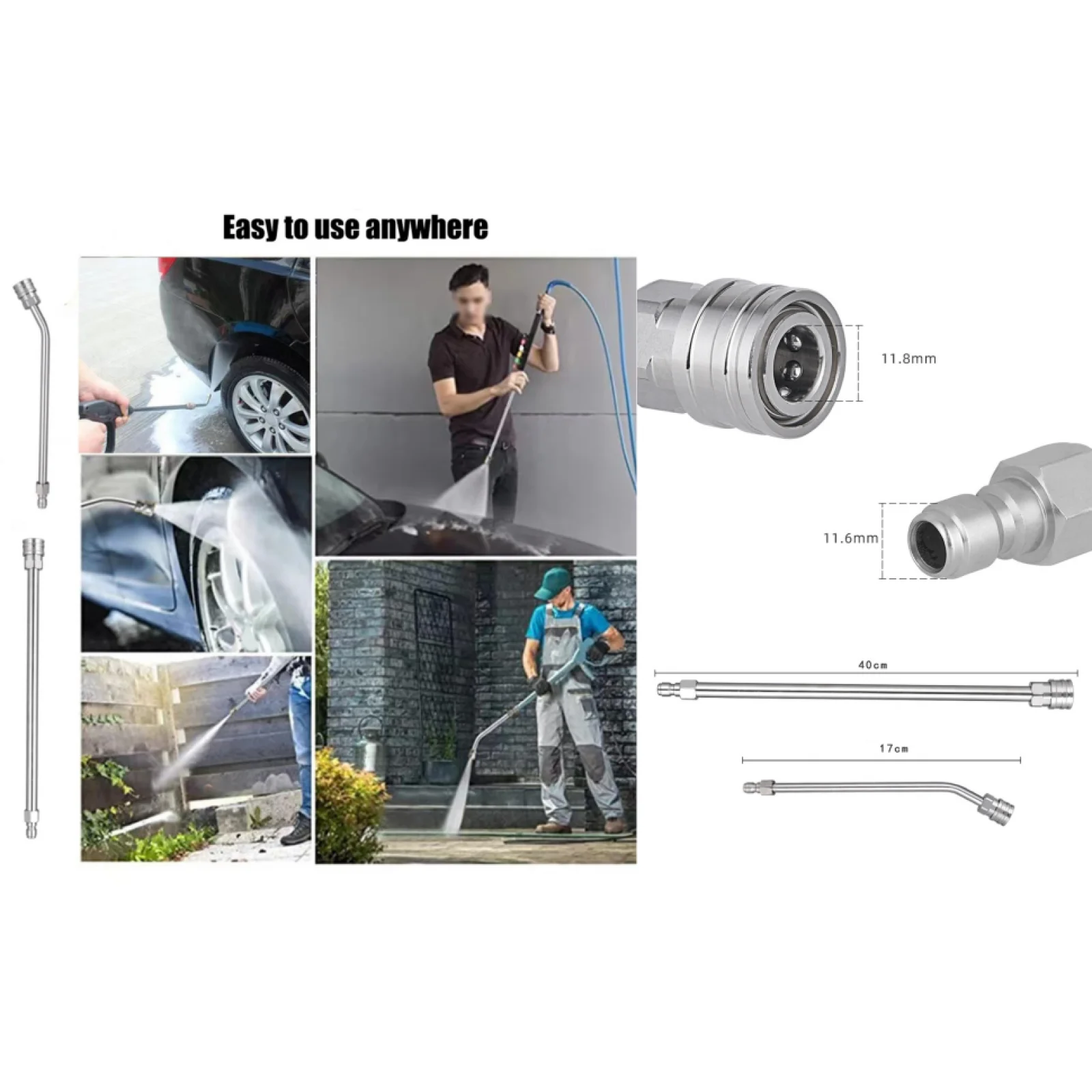 2Pcs High Pressure Washer Extension Wands Durable Stable Stainless Steel Attachments Washer Extended Rod for Household Cleaning