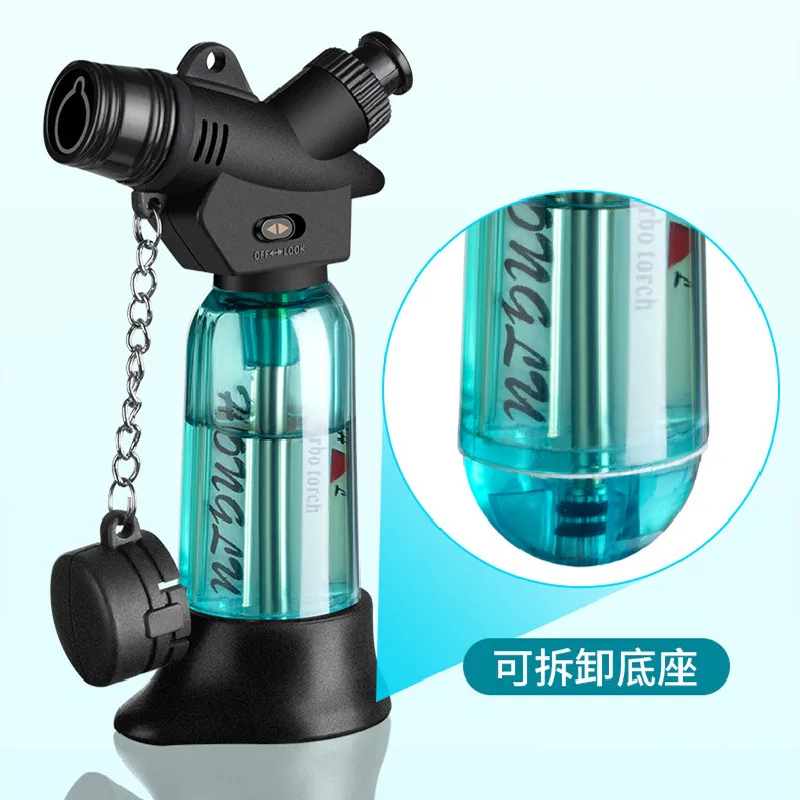 New Cigar Spray Gun Lighter Dust Cap Fire Lock Transparent Air Chamber Inflatable Lighter Smoking Accessories Kitchen Tools Gift