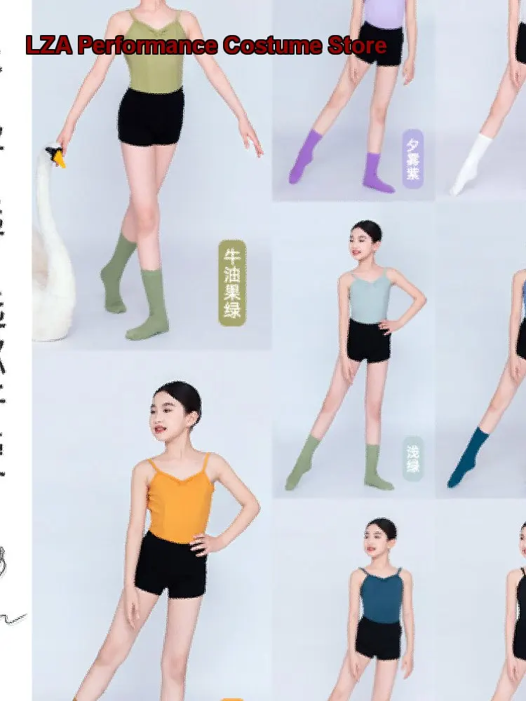 Children's Girls' Dance Set Spaghetti Strap Practice Leotard Body Suit Gymnastics Grade Examination Kids