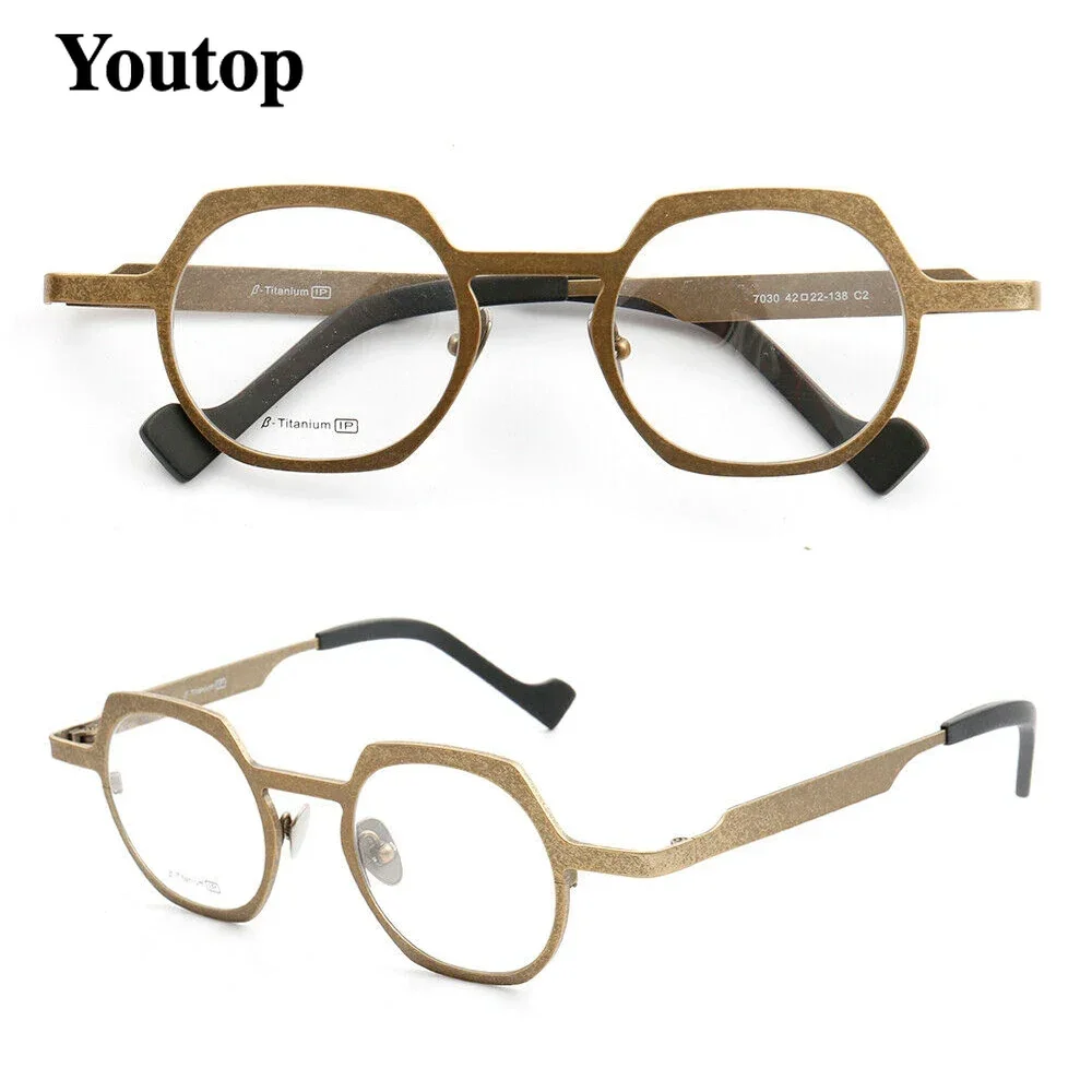 Retro Geometric Men Titanium Glasses Frames Round Women Metal Eyeglasses Optical Spectacles Green Fashion Square Rx Eyewear Blue