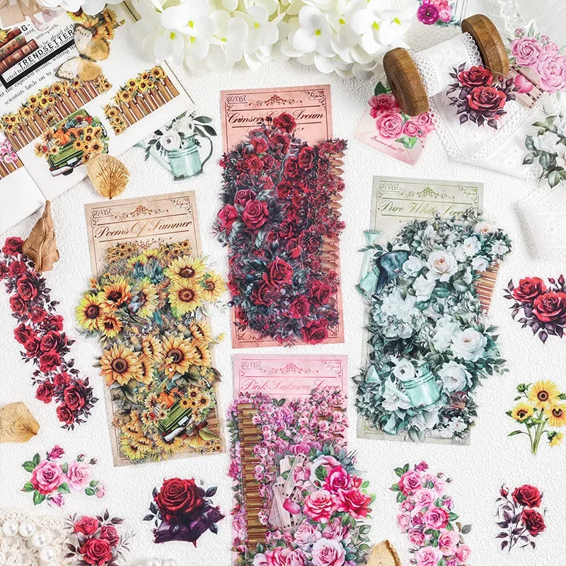 30Pcs/bag Waterproof PET Stickers Old World Garden Retro Plants Journaling Scrapbooking Collages DIY Creative Material