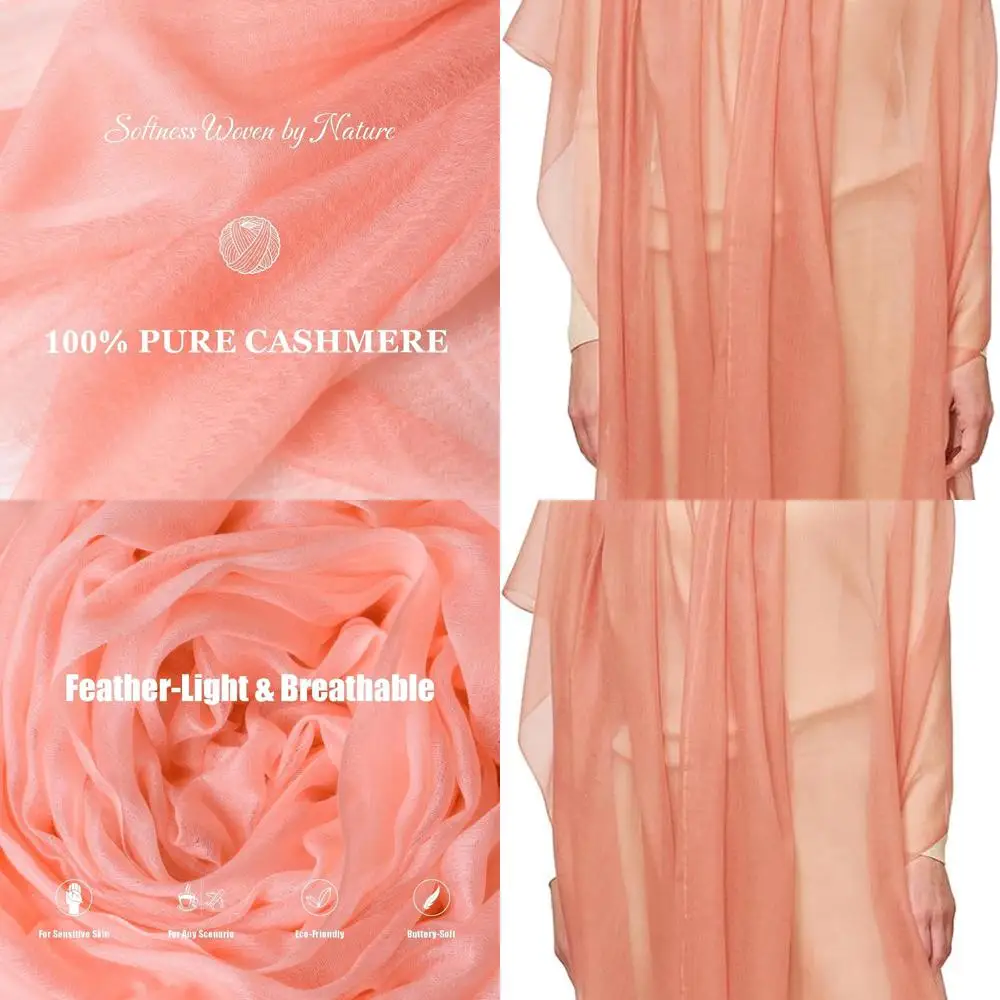 

Women's 100% Cashmere Shawl, Lightweight 91x40 Pashmina Wrap, Versatile Seasonal Travel Accessory
