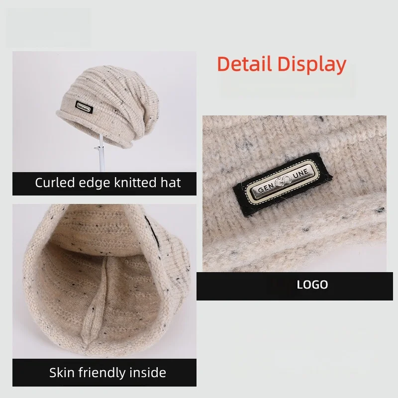 Autumn and Winter Women's Loose-Fitting Knitted Hat with Label, Thickened for Warmth, Casual Versatile Outdoor Cold-Proof Beanie
