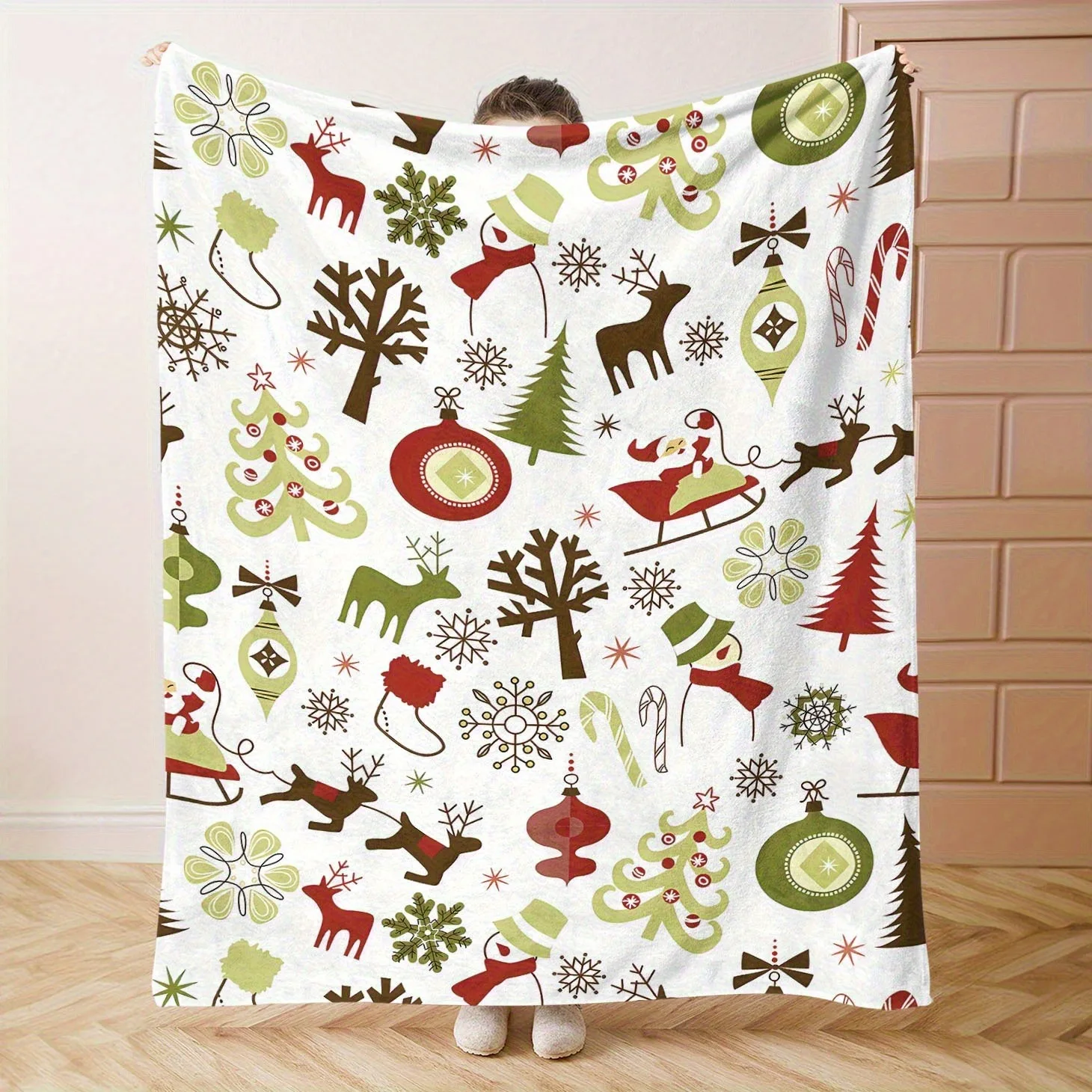 

Christmas Blanket Multiple Sizes 2D Print Reindeer Tree Candy Snow Star Flannel Sofa Bed Camping Gift Cozy