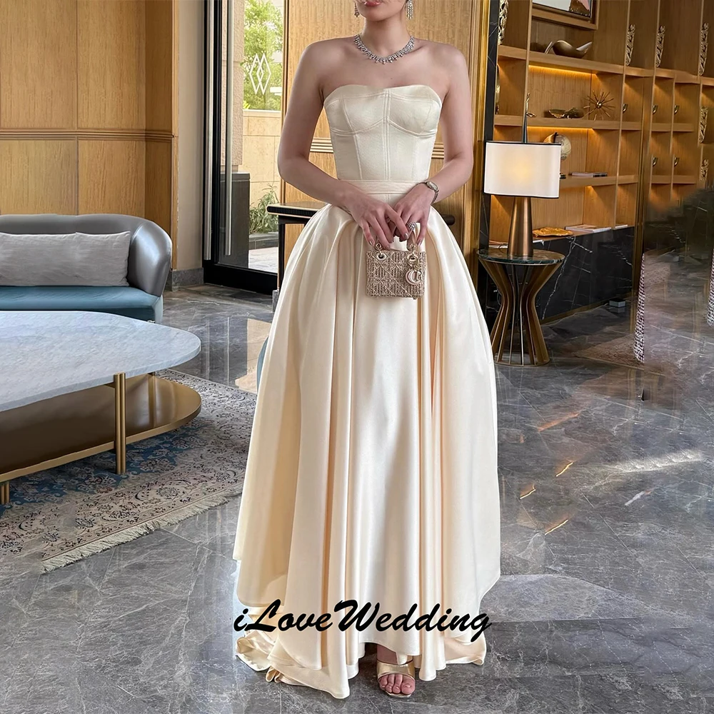 

Exquisite Strapless Ruched Satin Evening Dress Charming A-line Sweetheart Prom Dress Sexy Ruffles Party Gown 2025 Customized