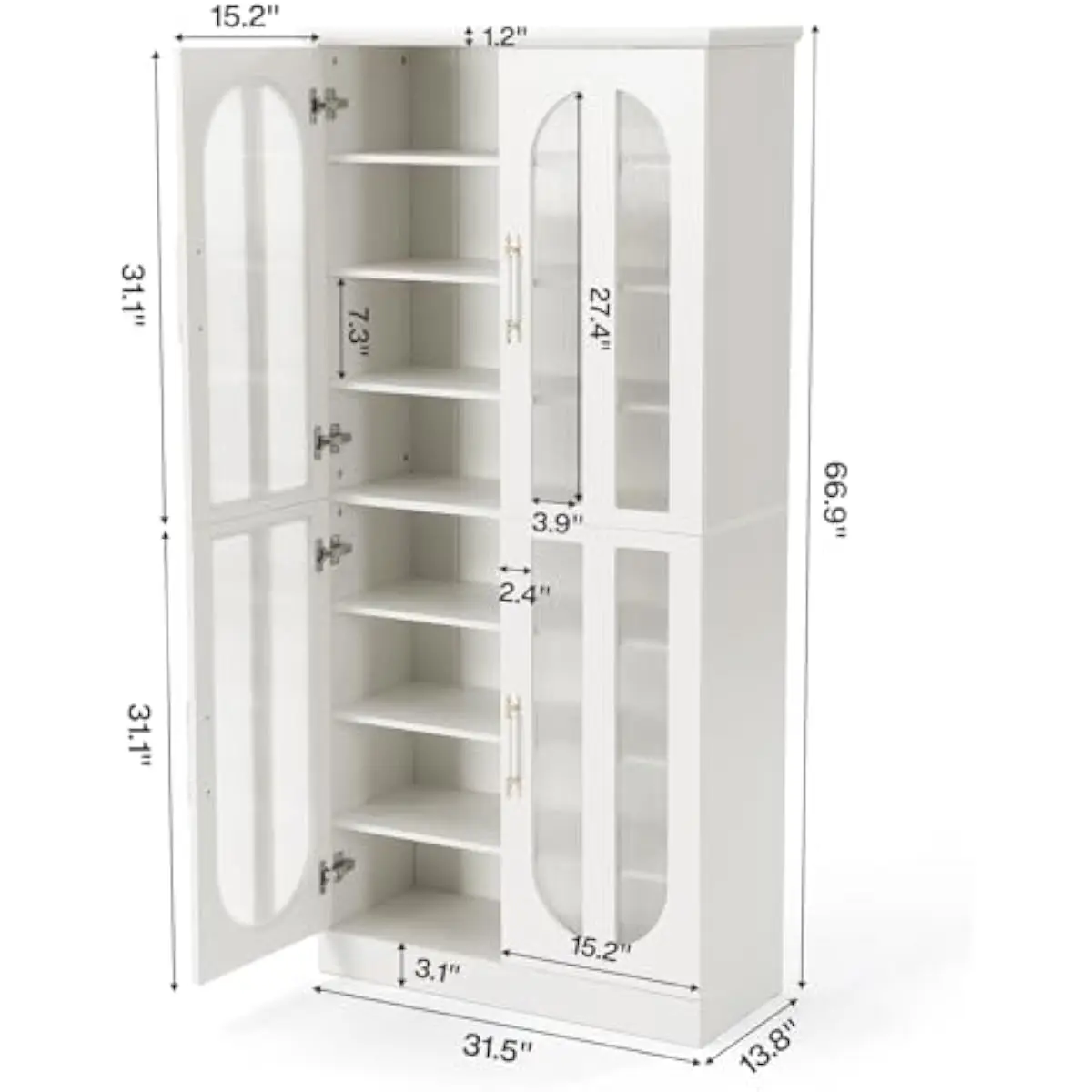 Tall 8-Shelf Shoe Storage Unit with Adjustable Wooden Shelves, Clear Acrylic Arch Doors, Dimmable Multi-Color LED Lighting, Spac