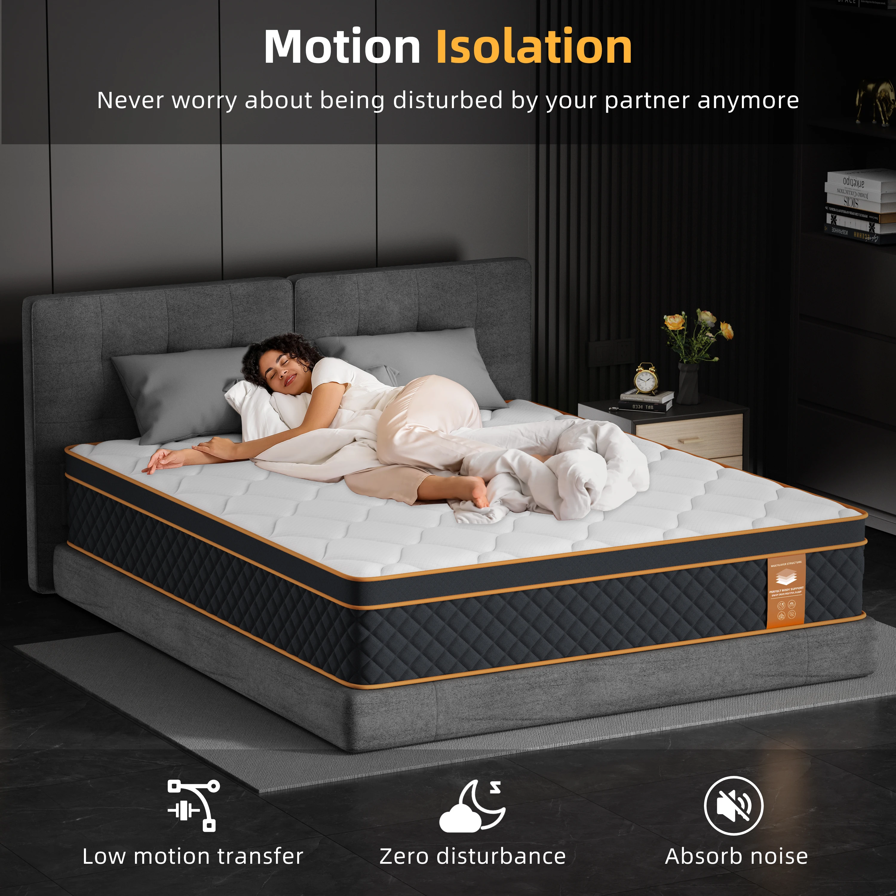 SKSBTF 140x200x25cm matelas en mousse à mémoire de forme matelas à ressorts ensachés hybride respirant silencieux Support zoné tapis de lit de couchage
