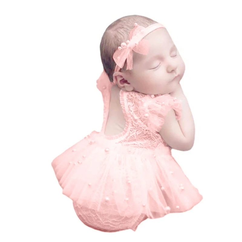 Photo-Shooting Props for Baby Girl 0-6M Infant Headdress & Tulle Tutu Jumpsuit Party Dress Photo Clothes Newborn Outfit Dropship