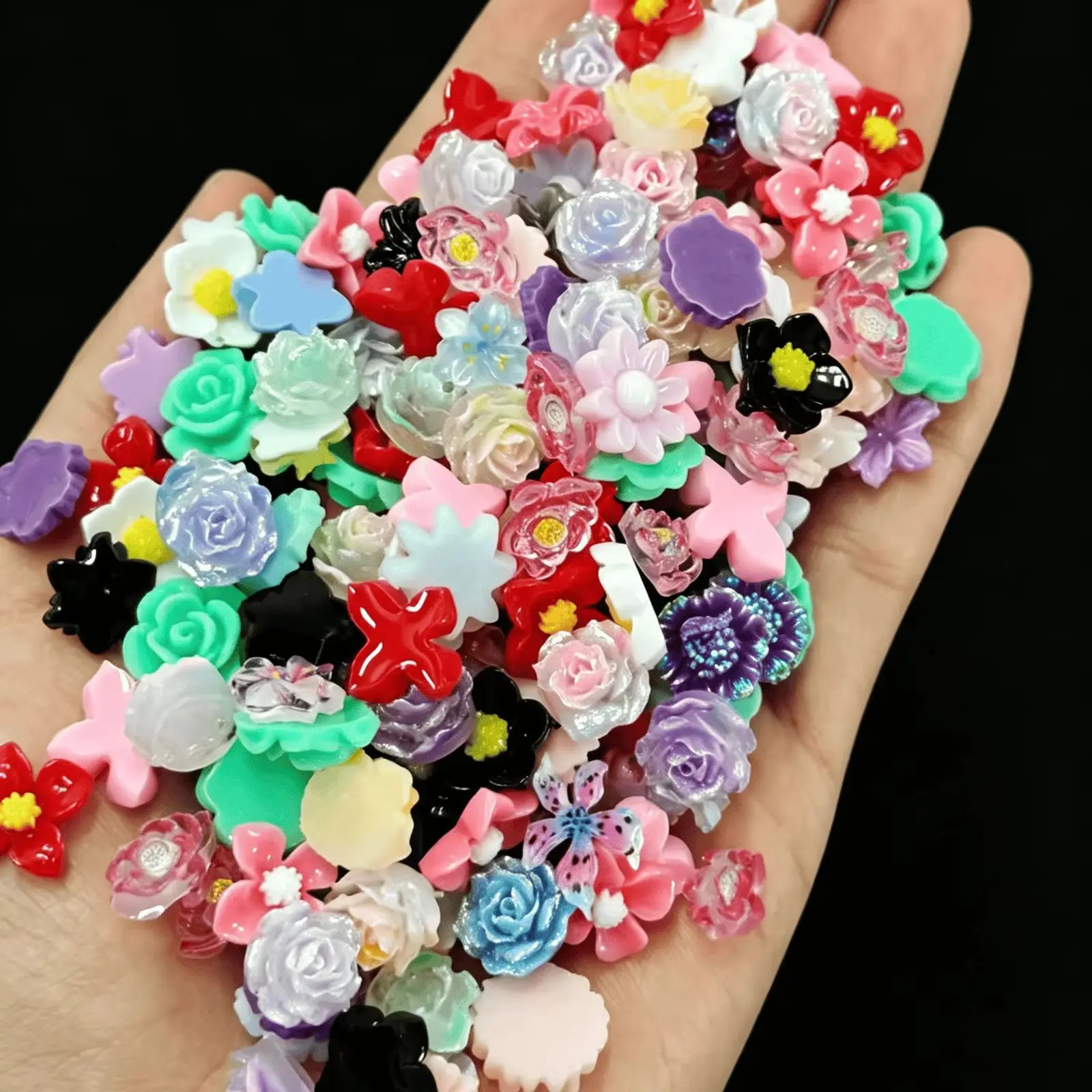 00PCS Mixed Mini Flower Resin Charms 3D Flatback Nail Decor DIY Phone Case Slime Craft Manicure Accessories