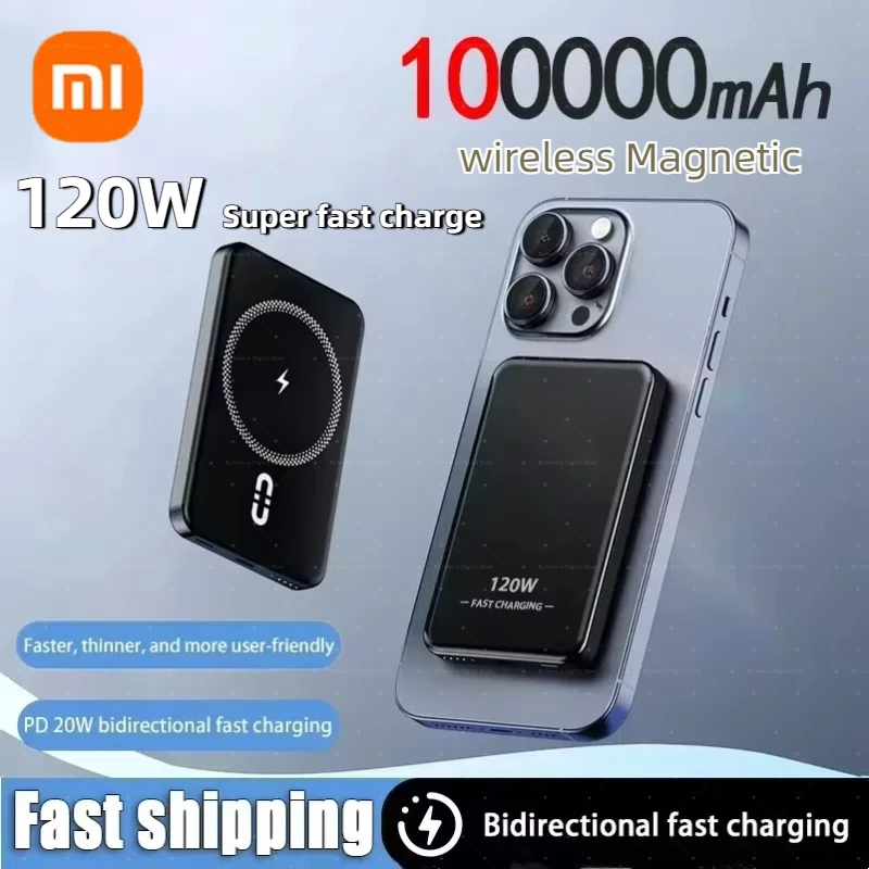 Xiaomi 100000mAh Magsafe Charger Power Bank Thin and Light Portable Magnetic Wireless Fast Charging Suitable For iPhone New