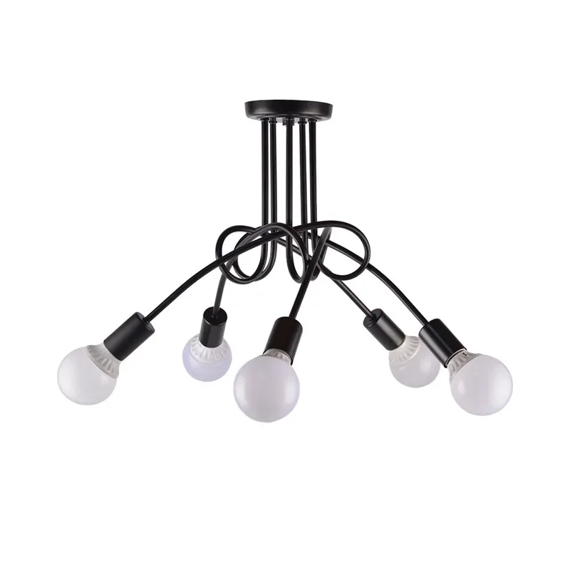 Modern Retro Wrought Iron Room Ceiling Lamp Northern Europe Simple Creative  Bent Study Bedroom Living Children Light Fixtures