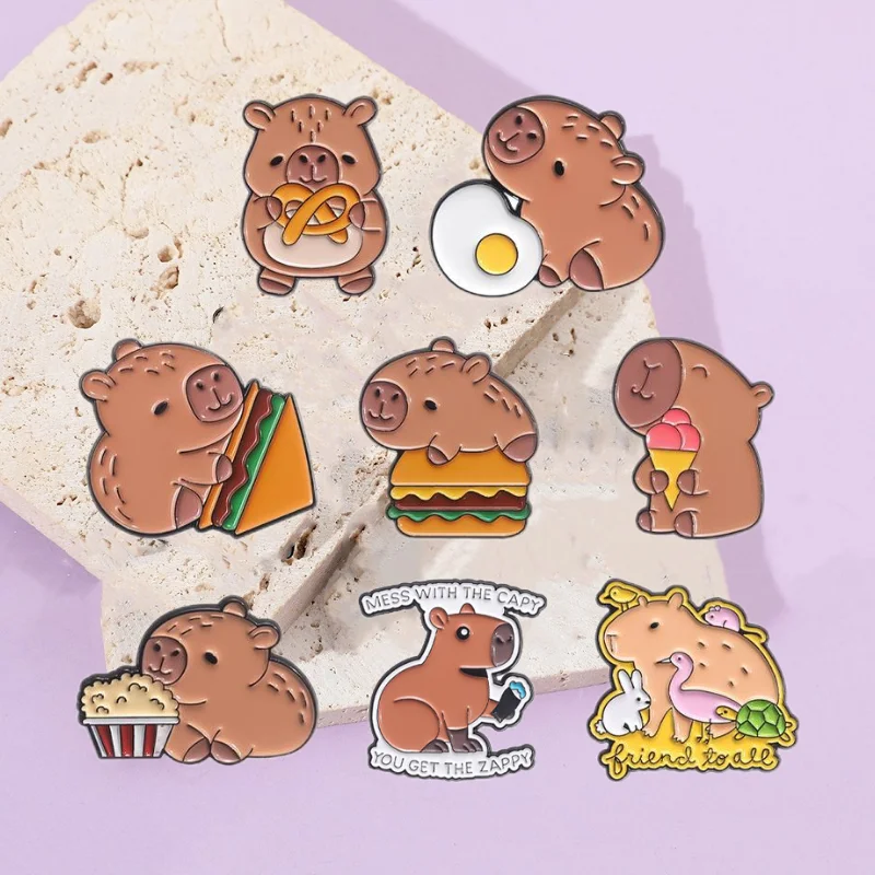 

Capybara Burgers Sandwich Metal Brooch Animal Hamburger Ice Cream Enamel Pin Cartoon Backpack Lapel Badge Jewelry Accessory Gift