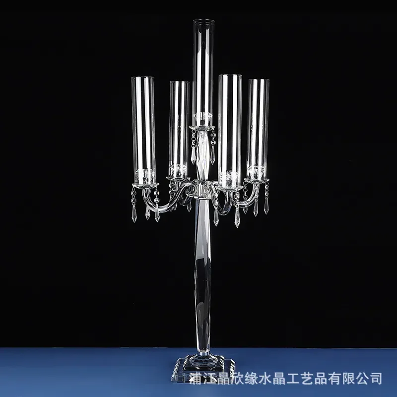 Luxury 5 Head Crystal Candelabra Tall Wedding Centerpiece for Hotel Dining Table Decoration European Style Flower Stand