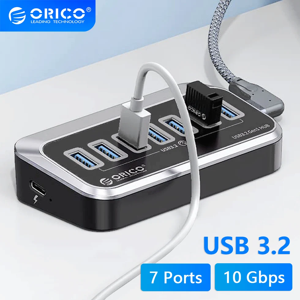 ORICO USB A 3.2 Hub Tipe C Splitter 10Gbps Saklar Docking Station Multi USB 3 Port Plug 3.0 Soket untuk Permukaan Macbook Laptop PC