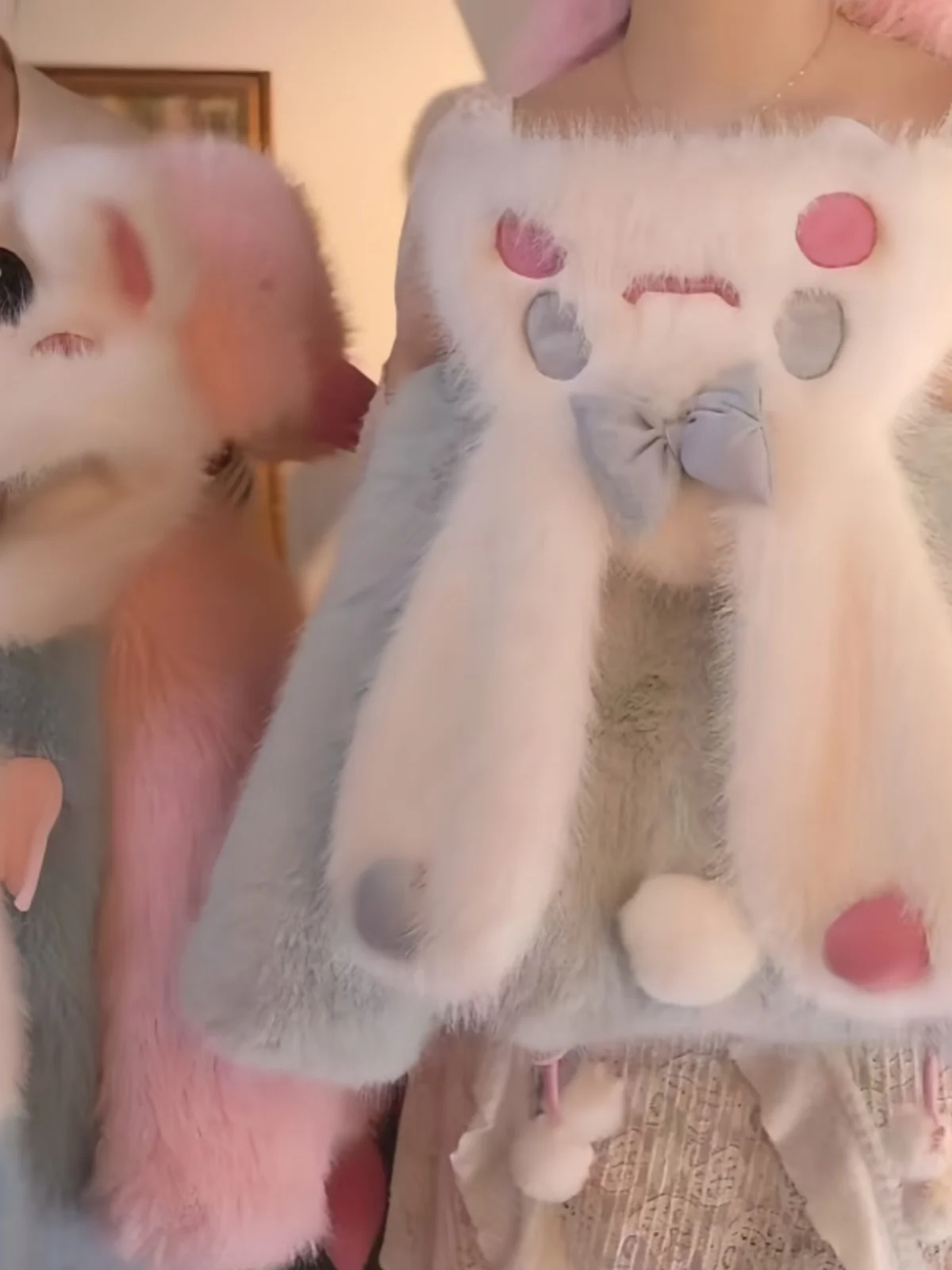 

Cute Rabbit Ear Hooded Jaet Thi Warm Children's Coat Trendy Korean Sle Long Sve Zipper Closure Cartoon Pattern for G...