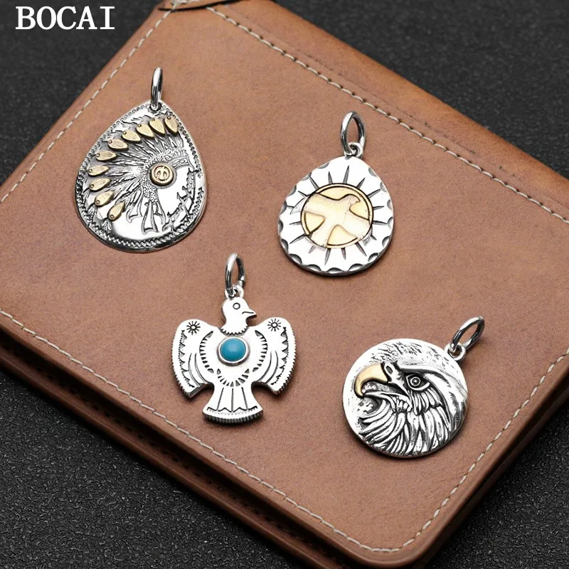 

BOCAI S925 Стерлинговое серебро Модный и универсальный индийский главный портрет Орел Подвеска Мужские и женские подарки