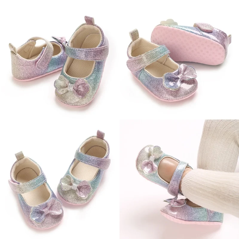 

Colorful Cute Baby Princess Shoes With Bow Decoration Soft Sole Comfortable Flat Shoes Suitable for 0-18M Infants And Young Chil
