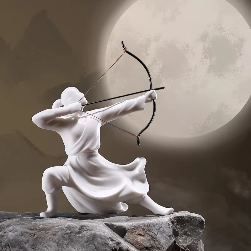 

Kung Fu Archery Figure Decoration Figurine Ceramic Material Study Office Desktop Ornaments Character Model Sculpture Home Decor